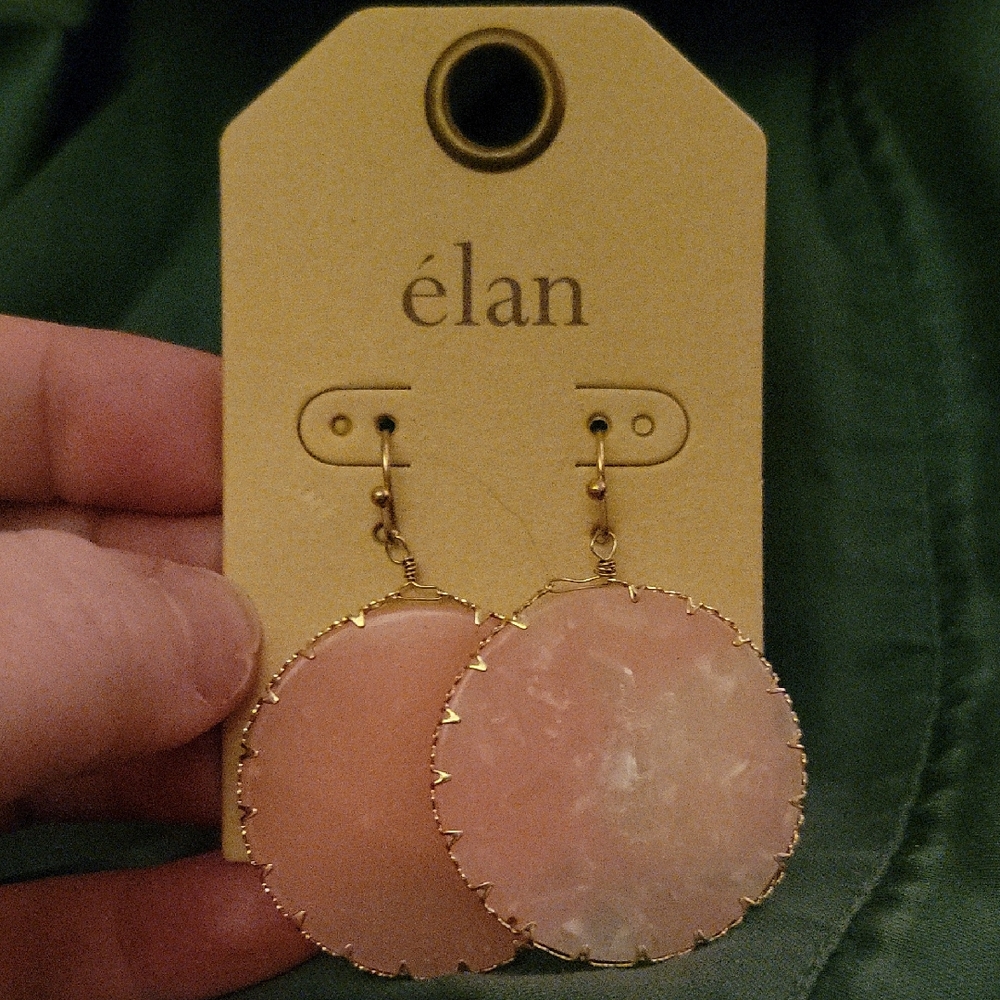 Élan Pink & Gold Tone Circle Dangle Earrings • Elegant Pierced Statement Jewelry